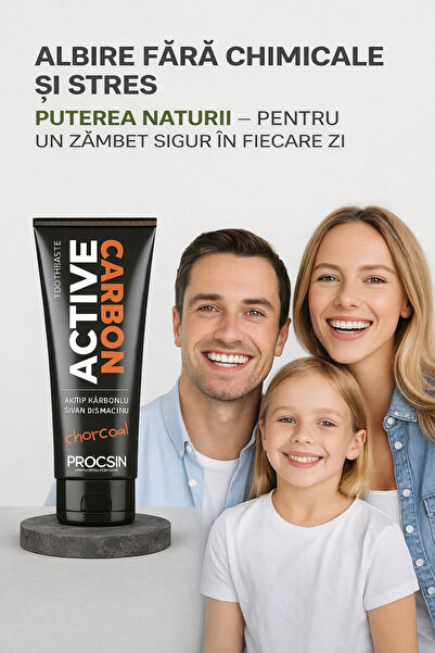 PROCSIN Pasta de dinti neagra cu carbune activ, efect imediat de albire si in...