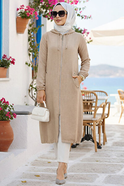 Neva Style Fermuarlı Bej Tesettür Kap 70792BEJ