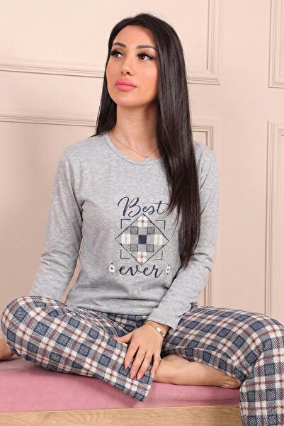 Niket Life طقم بيجامة نسائي من القطن الممشط مع شعار وستة أنماط منقوشة