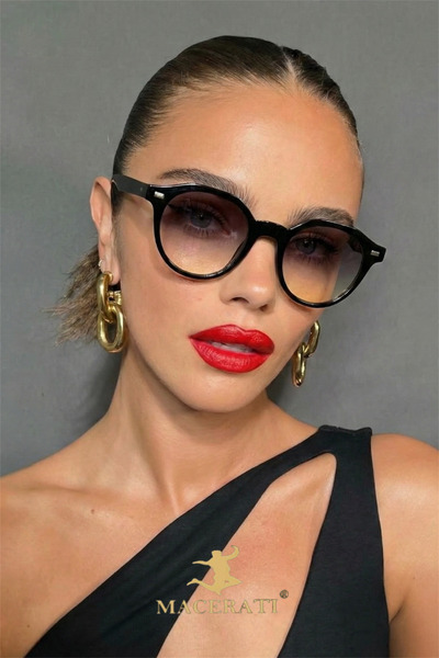 MACERATİ Pentini Unisex Black Oval Frame Colorful Glass Sunglasses