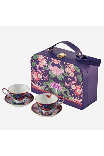 CHIARA ALESSI فلاور جاردن طقم فناجين قهوة بورسلين أزرق جلد مكون من حقيبة قطعة...