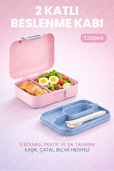 M&L LUNCH BOX 2 Katlı Beslenme Kutusu - Kendinden Kaşıklı, Çatallı, Bıçaklı -...