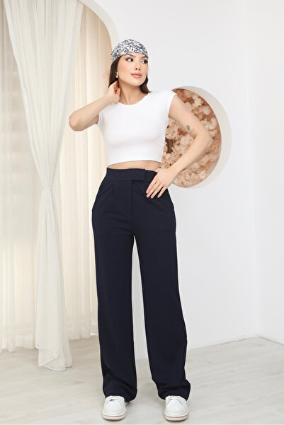 macharel jeans Kadın Likralı Cırt Kapama Palazzo Pantolon