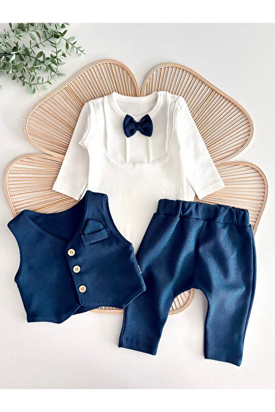 Jammybaby Adrian Smokin Yelek,Papyonlu Body ve Pantolon Erkek Bebek Yenidoğan...