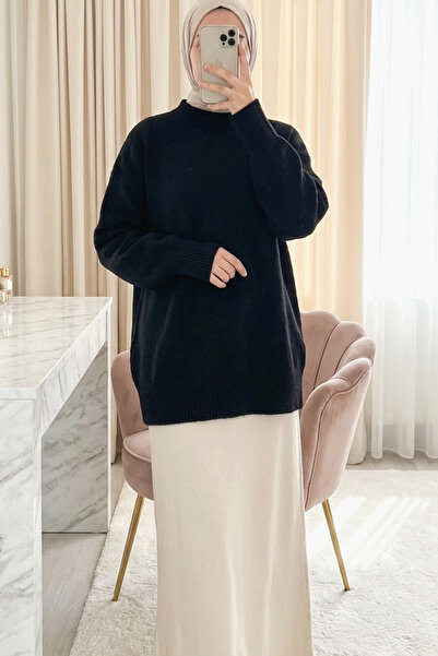Modamorfo Half-Throated Soft Casual Knit Sweater - Black