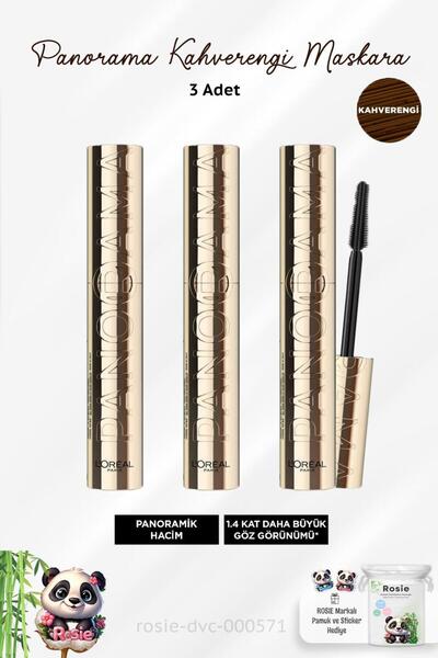 L'Oreal Paris 3 Adet Loreal Paris Panorama Kahverengi Maskara ve ROSIE Pamuk