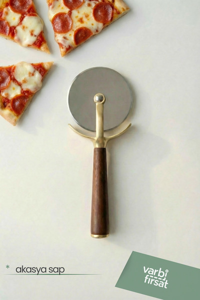 Varbifırsat Akasya Saplı Gold Pizza Kesici