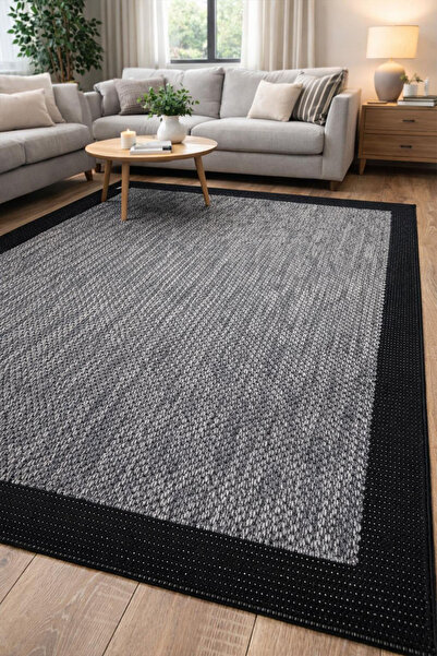 Byhome siyah Bordürlü Sisal Jüt Hasır Halı