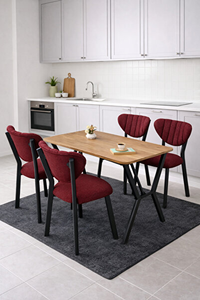 Lumodi Mobilya Masa Sandalye Takımı, 4 Sandalye 1 Sabit Ceviz Masa 110x70 Cm,...