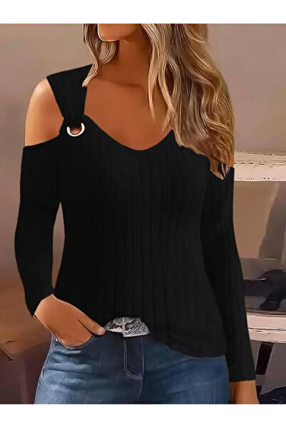 StilVibe Γυναικεία μπλούζα με λεπτομέρεια με ανοιχτό ώμο