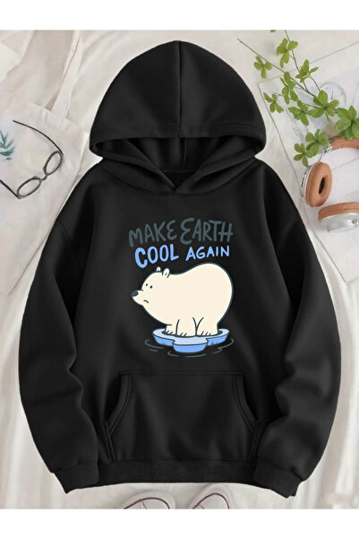 Rayan & Hoor Style هودي بلوفر أبيض كبير الحجم مطبوع عليه قطة