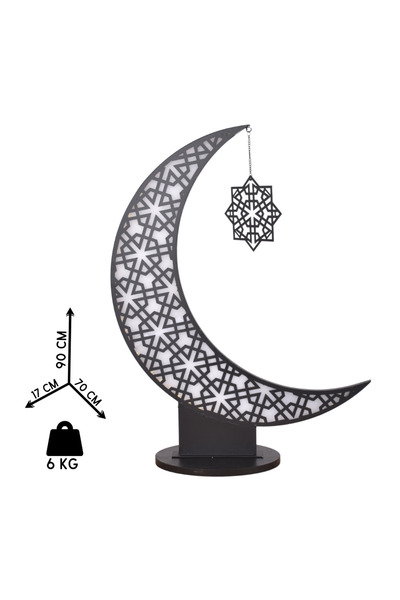 NAWADER هلال رمضان الأسود المضيء بزخرفة أنيقة بالبطارية HY373, BLACK