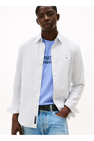 Tommy Jeans Regular Fit Buz Mavisi Düz Erkek Gömlek DM0DM20668C5X Buz Mavisi ...