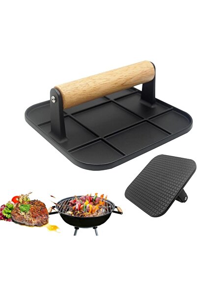 Generic مكبس برجر تزويك، مكبس برجر مربع 6.3 بوصة بمقبض خشبي مقاوم للحرارة، مك...