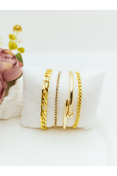 stainles steel Dörtlü Altın Renk Çelik Kombin Set Bileklik