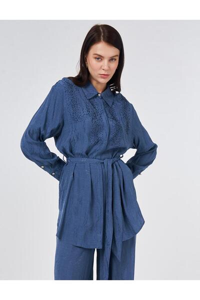 Kayra طقم مكون من قطعتين مطبوع عليه 100% فيسكوز هوتفيكس باللون النيلي