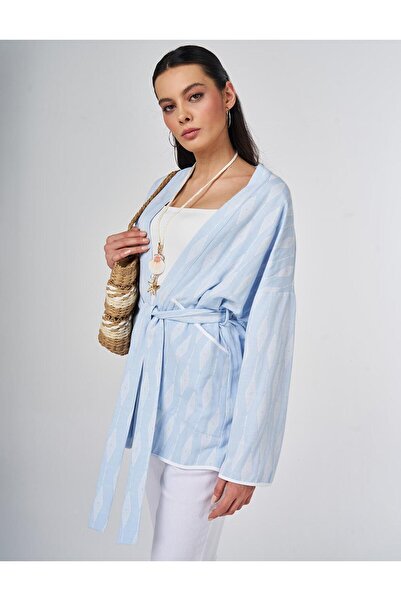 KYR Baklava Pattern Viscose Kimono Blue