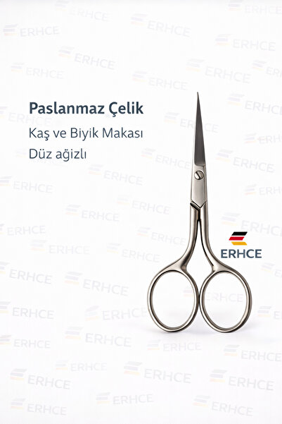 ERHCE Kaş Bıyık Makası Paslanmaz Çelik Bileyli Düz Keskin Ağız