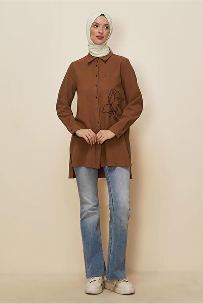 Alvina Flower Embroidered Shirt Collar Tunic 46207