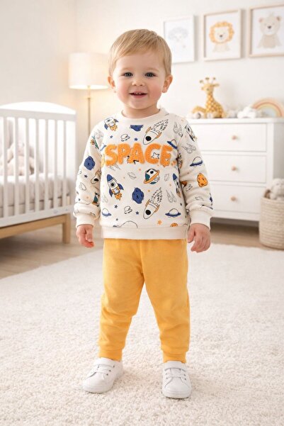 yukobaby bebeğiniz için en doğalı Baby Boy Space Embroidered Yellow Top and B...