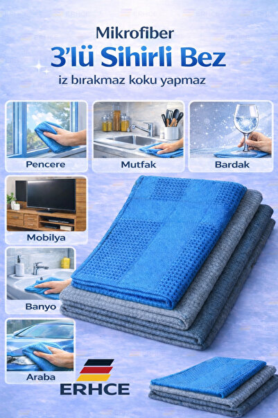 ERHCE Mikrofiber Temizlik Bezi 3'lü microfiber sihirli cam ayna bezi Yüksek s...