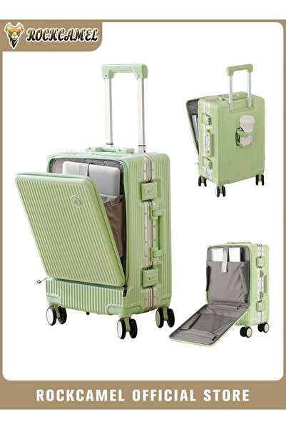 ROCKCAMEL حقيبة سفر خفيف بإطار من الألومنيوم وتصميم مفتوح من الأمام مقاس 20 بوصة