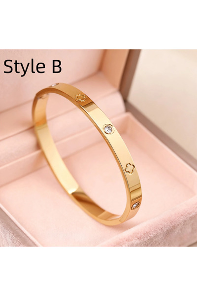 FridayIn 3pcs/1pcs Gold-plated Stainless Steel Four Leaf Clover Inlaid Cubic ...