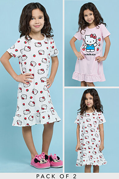 R&B Girl's Multicolor 2 Pack Hello Kitty Print Nightdresses