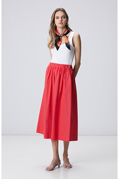Network Nar Çiçeği Beli Lastikli Midi Poplin Etek