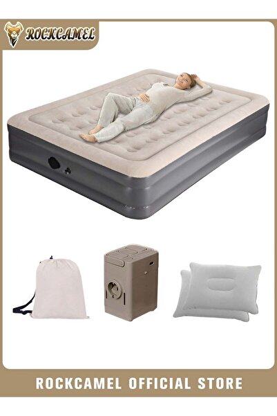 ROCKCAMEL مرتبة مزدوج ذاتية النفخ، سرير قابل للنفخ محمول مزود بمضخة هواء مدمجة