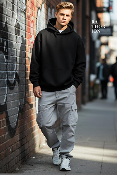 rathorion هودي أسود كبير الحجم للجنسين من 3 إبريز