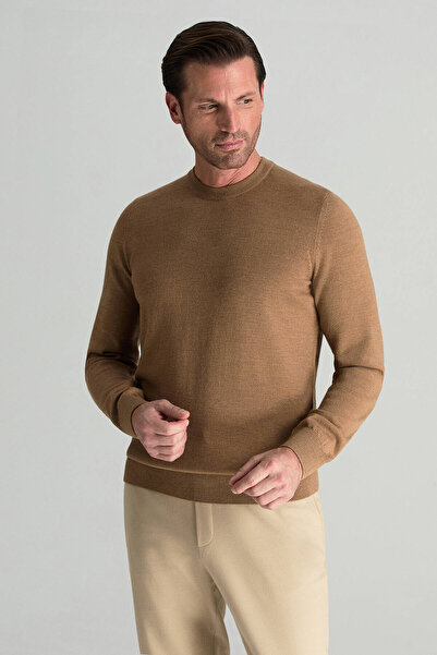 Hemington Merino Yünü Bisiklet Yaka Camel Triko Kazak