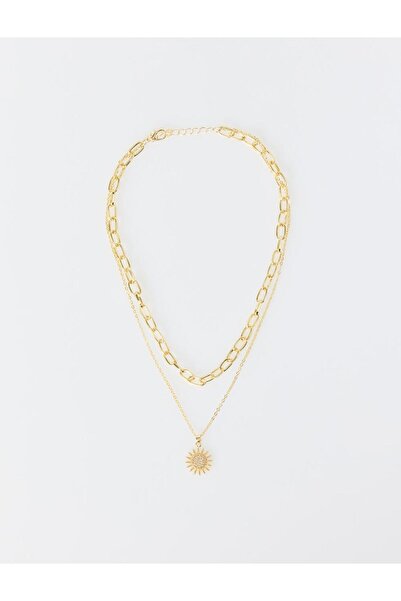 Jimmy Key Altın Rengi Güneş Figürlü Parlak İkili Ayarlanabilir Kolye