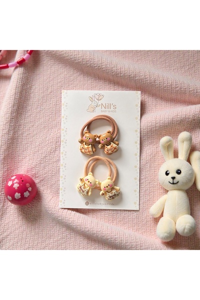 Nills Baby & Kids Elastic Hair Clips Set with Teddy Bear Figures – Brown & Cr...