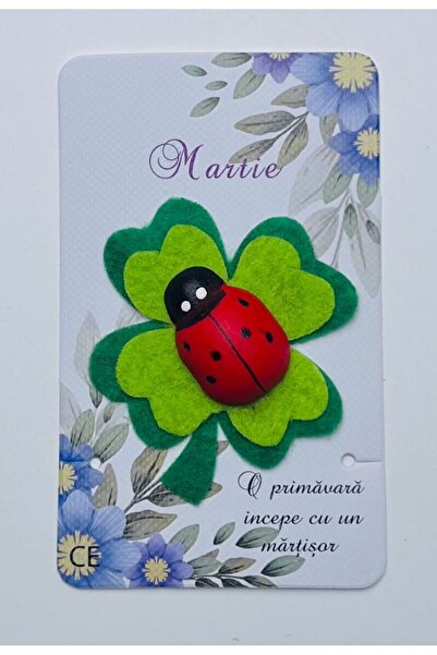 Creatii fetru Mărțișor Trifoi din pâslă lucrat manual cu buburuză din lemn – ...