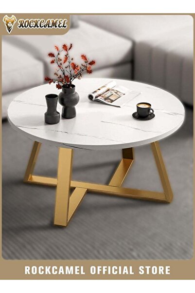 ROCKCAMEL Round Coffee Table, Side Tables, Modern End Table with Marble Patte...