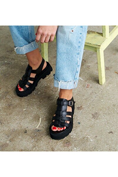 EVAURA Kadın Deri Kalın Taban Sandalet