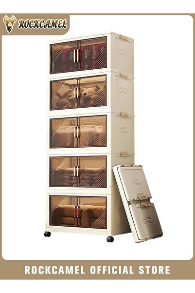 ROCKCAMEL خزانة تخزين قابلة للطي، صناديق تخزين بلاستيكية قابلة للتكديس من 5 ط...