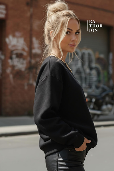 rathorion 3 İplik Siyah Unisex Oversize Sweatshirt