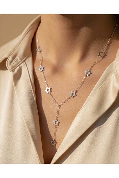 ATEF Silver 925 Ayar Gümüş Sallantılı Yıldızlı Y Kolye