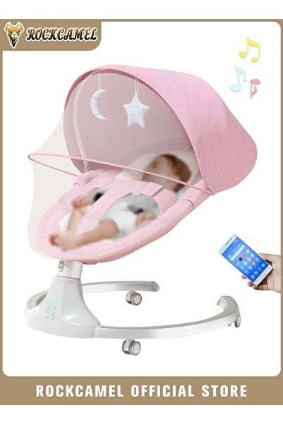 ROCKCAMEL كرسي هزاز متحرك للأطفال الرضع، كرسي هزاز محمول بتقنية بلوتوث مع 5 س...