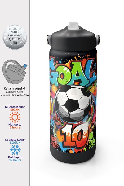 Coral High Siyah Goal Desenli Katlanır Ağızlıklı Çelik Termos 650 ml 38335