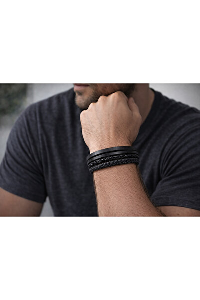 HER ŞEY NOTA www.herseynota.com ميدنايت فورج – سوار رجالي من الجلد الأسود الم...