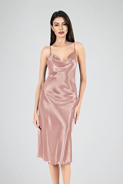 PRIMODA Degaje Collar Satin Long Nightgown |   Mink 7741