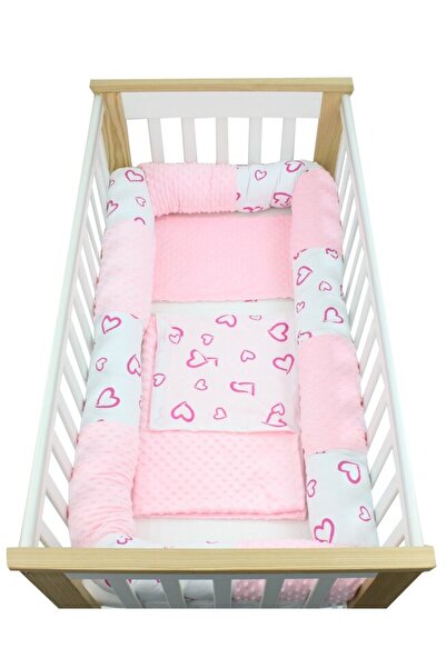 PRICHINDEL Set de lenjerie de pat cu 5 piese, Minky cu bară de protecție, ini...