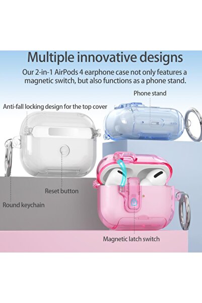 UnDePlus Airpods 5.Nesil 4.Nesil ile uyumlu Kılıf Standlı Kilitli TPU Premium Matte Trip Case Şeffaf