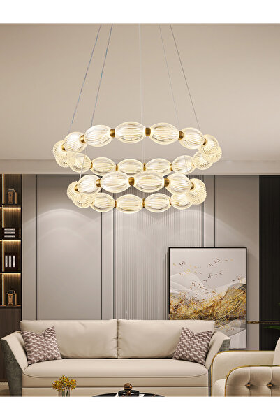 Apliqa Aspen 2 Katlı Yuvarlak Eskitme Sarkıt Led Modern Salon Avize