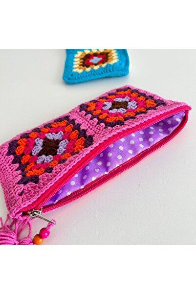 B BUL AKSESUAR Örgü Kadın Cüzdan 24x13 cm Büyük Boy Fermuarlı Astarlı El Cüzdanı