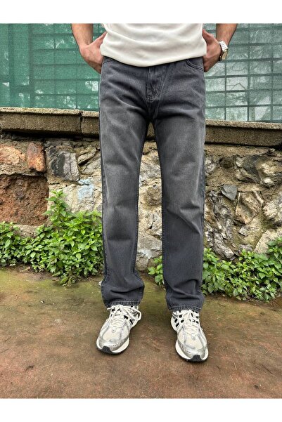 Erkek Baggy Straight Kot Pantolon Normal Düz Paça Denım Genç Rahat Kalıp Jean