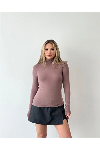 Vinales Cashmere Textured Ultra Light Turtleneck Blouse - Light Brown